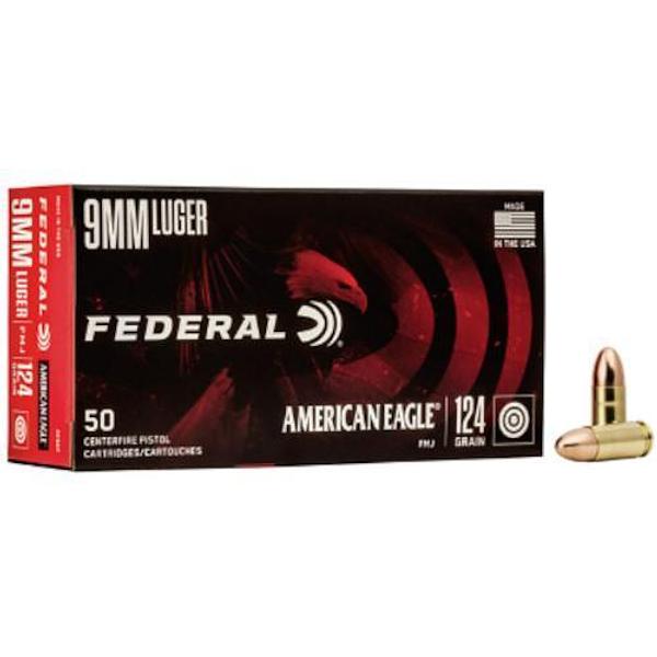 Federal American Eagle Ammunition 9mm Luger 124GN FMJ
